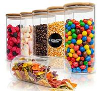 Deco haus Bocaux en Verre Hermétique +ÉTIQUETTES - Bocal en Verre 6x 1400ml | Pour Céréales, Cornflakes, Spaghetti, Farine - Boîtes en Verre Couvercles en Bambou - Bocaux Rangement Cuisine - Borosilicaté