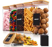 Deco haus Bocaux en Verre Hermétique +ÉTIQUETTES - Bocal en Verre 6x 1600ml | Pour Céréales, Cornflakes, Spaghetti, Farine - Boîtes en Verre Couvercles en Bambou - Bocaux Rangement Cuisine - Borosilicaté