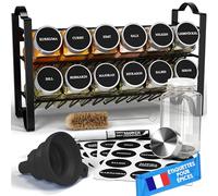 Deco haus® Etagere avec Boite a Epices Lot de 12 avec Étiquettes d'épices Françaises - Rangement Epices Cuisine placard - Etagere Rangement et Organisation de Cuisine, Organisateur de Placard