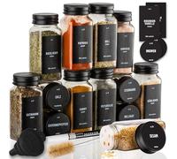Deco haus® Lot de 12 Bocaux à Épices Carrés Hermétiques [avec Étiquettes & Saupoudreur] - Bocaux en Verre - Pot a Epices en Verre et Bois, Spice Jars - Récipients d'Épices - Pot à Epices
