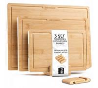 Deco haus Lot de 3 Planche a Decouper Bois [2 cm D'ÉPAISSEUR] - Ensemble de Planches à Découper en Bambou 40x30cm / 33x24cm / 26x18cm - Cutting Board - Avec Rainure à Jus