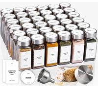 Deco haus® Lot de 36 Bocaux à Épices Carrés Hermétiques [avec Étiquettes & Saupoudreur] - Bocaux en Verre - Pot a Epices en Verre et Bois, Spice Jars - Récipients d'Épices - Pot à Epices