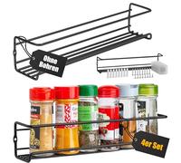 Deco haus® Lot de 4 Étagères à Epices en Métal - Rangement de Cuisine ou Placard, Organisateur d'Épices - Compatible avec nos Bocaux - Support Mural à Visser ou à Coller - Noir, 29x6.35x5cm