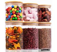 Deco haus Lot de 6 Bocaux en Verre Hermétique avec Couvercle + ÉTIQUETTES | Boîtes en Verre Couvercles en Bambou 600 - 1000 ml Pour Céréales, Cornflakes, Spaghetti, Farine - Bocaux Rangement Cuisine