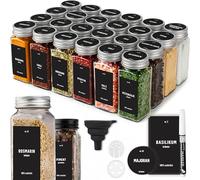 Deco haus® Pot a epices Verre avec Un Couvercle à vis - bocaux epices pots rangement Lot de 24 - Divers couvercles mélangeurs, Un Entonnoir, Un Pinceau, des étiquettes et Un marqueur Craie - 120 ML