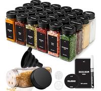 Deco haus® Pot a epices Verre avec Un Couvercle à vis - bocaux epices pots rangement Lot de 24 - Divers couvercles mélangeurs, Un Entonnoir, Un Pinceau, des étiquettes et Un marqueur Craie - 120 ML