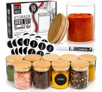 Deco haus® Pots à Épices Carrés Hermétiques, Set de 10-190ml [avec Étiquettes] - Bocaux en Verre - Pot a Epices en Verre et Bois, Spice Jars - Récipients d'Épices - Conteneurs pour Épices