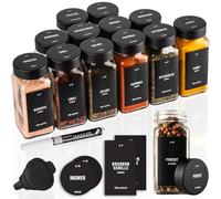 Déco haus® Pots à Épices Carrés Hermétiques, Set de 12 [avec Étiquettes & Saupoudreur] - Bocaux à Épices en Verre - Conteneurs à Épices, Spice Jars - Rangement d'Épices - Conteneurs pour Épices