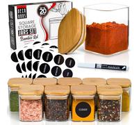Deco haus® Pots à Épices Carrés Hermétiques, Set de 20-160ml [avec Étiquettes] - Bocaux en Verre - Pot a Epices en Verre et Bois, Spice Jars - Récipients d'Épices - Conteneurs pour Épices