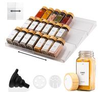 Deco haus® Range epices cuisine tiroir avec Pots Lot de 24 avec Étiquettes - Rangement épices tiroir - Organisateur epice Grande Capacité Extensible