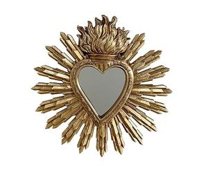 Déco miroir ex-voto coeur soleil 27x28cm Dore