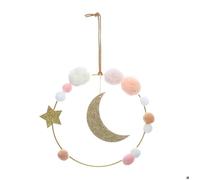 Atmosphera - Déco Murale Enfant Lune - Pompons et Fer - 14-5x21-5 cm