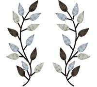 Déco murale métal pastel feuille vigne et branche olivier, lot de 2, pour couloir, salon ou extérieur