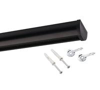 Deco-Raum Rail à rideaux sur mesure - En aluminium - Forme rectangulaire et plate - Fixation au plafond - Avec verrou de serrage - Noir - 200 cm - Rond