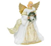 Déco Sapin de Noël Cimier Poupée Ange avec Ailes et Couronne Blanc et Doré - Feeric Christmas
