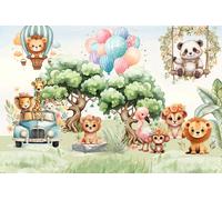Deco-Wall | Papier peint photo Viles - Chambre d'enfant | Animaux de safari et ballons | 200 x 135 cm | Papier peint mural | Autocollants muraux pour enfants