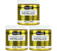 DecoArt Americana Metallics Lot de 3 peintures acryliques dorées 24 carats de 226,8 g - Peinture acrylique à base d'eau multi-surfaces pour loisirs créatifs, décoration d'intérieur, décoration murale
