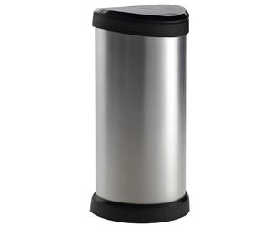 DECOBIN Poubelle 40L avec poussoir argent métallique