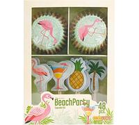 DECOCINO BeachParty Lot de 48 moules à cupcakes avec 24 moules de Ø 5 cm et 24 décorations à muffins en papier, décoration idéale pour les anniversaires d'enfants et les fêtes à thème