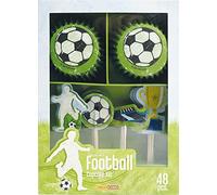 DECOCINO Lot de 48 moules à muffins de football de 5 cm de diamètre et 24 décorations à muffins en papier, idéales pour les anniversaires d'enfants et les fêtes à thème