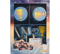 DECOCINO Racecar Lot de 48 caissettes à cupcakes en papier Ø 5 cm et 24 décorations à muffins en papier Idéal pour les anniversaires d'enfants et les fêtes à thème