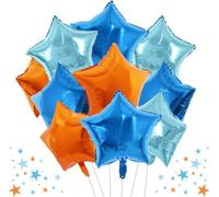 DecoGlee Lot de 15 grands ballons en aluminium Mylar en forme d'étoile pour anniversaire, mariage, fête prénuptiale, anniversaire de mariage, fiançailles, décoration de fête - 45,7 cm - Bleu/orange