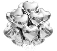 DecoGlee Lot de 30 ballons argentés en forme de cœur en Mylar pour décoration d'anniversaire, Saint-Valentin, mariage, fête prénuptiale, anniversaire de mariage, fiançailles