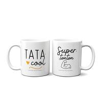 DECOHO - Coffret Duo Mugs Tonton et Tata - Mugs céramique imprimés France - Messages affectueux, 33 offret cadeau élégant - Blanc