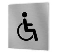 DECOHO - Pictogramme WC format 20 cm x 20 cm en Dibond Aluminium brossé - Modèle toilettes PMR Handicapé - Argent