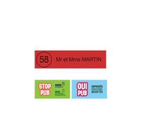 DECOHO - Plaque Boite aux Lettres Personnalisable - Plaque nom et numéro Boite aux Lettres+1 Sticker Stop pub Offert - Plaque Boite aux Lettres adhésive 100 x 25 mm - 1 ligneRouge - Rouge - Rouge