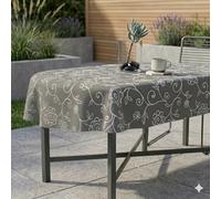 DecoHomeTextil Heimtextilmanufaktur Miami Gartentischdecke Nappe de Jardin, Nappe au mètre, Nappe d’extérieur, Nappe de campin Méditerranéen Gris Ovale 140 x 280 cm Outdoor Camping