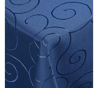 DecoHomeTextil Kringel Nappe, Rectangulaire 130 x 160 cm Bleu foncé, qualité Lourde, Brillante, Nappe en Damas