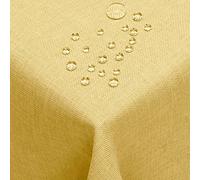DecoHomeTextil Nappe Aspect Lin, déperlante et antitache, Lavable, Carré 160 x 160 cm Jaune, avec Effet Lotus, sans Repassage nécessaire