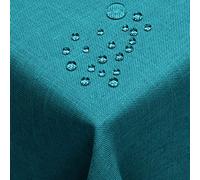 DecoHomeTextil Nappe Aspect Lin, déperlante et antitache, Lavable, Rectangulaire 110 x 180 cm Turquoise pétrole, avec Effet Lotus, sans Repassage nécessaire