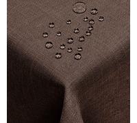 DecoHomeTextil Nappe Aspect Lin, déperlante et antitache, Lavable, Rectangulaire 130 x 160 cm Marron foncé, avec Effet Lotus, sans Repassage nécessaire