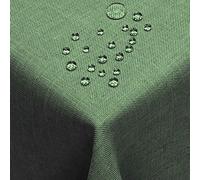 DecoHomeTextil Nappe Aspect Lin, déperlante et antitache, Lavable, Rectangulaire 130 x 160 cm Vert foncé, avec Effet Lotus, sans Repassage nécessaire