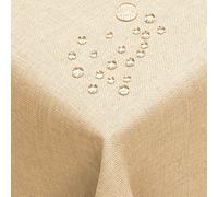 DecoHomeTextil Nappe Aspect Lin, déperlante et antitache, Lavable, Rectangulaire 130 x 220 cm Champagne, avec Effet Lotus, sans Repassage nécessaire