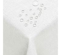 DecoHomeTextil Nappe Aspect Lin, déperlante et antitache, Lavable, Rectangulaire 130 x 260 cm Blanc, avec Effet Lotus, sans Repassage nécessaire