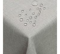 DecoHomeTextil Nappe Aspect Lin, déperlante et antitache, Lavable, Rectangulaire 130 x 280 cm Gris Clair, avec Effet Lotus, sans Repassage nécessaire