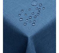 DecoHomeTextil Nappe Aspect Lin, déperlante et antitache, Lavable, Rectangulaire 130 x 340 cm Bleu foncé, avec Effet Lotus, sans Repassage nécessaire