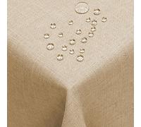 DecoHomeTextil Nappe Aspect Lin, déperlante et antitache, Lavable, Rectangulaire 135 x 180 cm Beige Sable, avec Effet Lotus, sans Repassage nécessaire