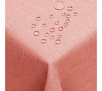 DecoHomeTextil Nappe Aspect Lin, déperlante et antitache, Lavable, Rectangulaire 135 x 180 cm Vieux Rose, avec Effet Lotus, sans Repassage nécessaire