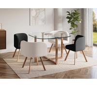 DecoInParis Ensemble Table à Manger en Verre + 4 chaises Noires et Blanches FLEN