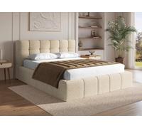 DecoInParis Lit Coffre en Tissu Bouclette Beige 140x190 cm MILIE