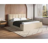 DecoInParis Lit Coffre en Tissu Bouclette Beige 140x190 cm Yuna