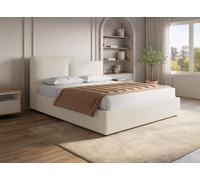 DecoInParis Lit Coffre en Tissu Bouclette Beige 140x190 cm Zelia