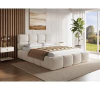 DecoInParis Lit Coffre en Tissu Bouclette Beige 160x200 cm Bubble