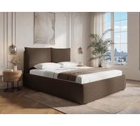 DecoInParis Lit Coffre en Tissu Bouclette Marron 140x190 cm MELY