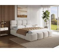 DecoInParis Lit Coffre en Velours chiné Beige 140x190 cm Bubble