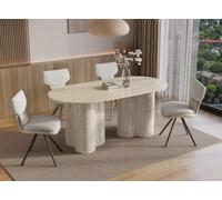 DecoInParis Table à Manger en marbre Composite Beige Pieds Forme Organique 6 Personnes 180cm VANINA